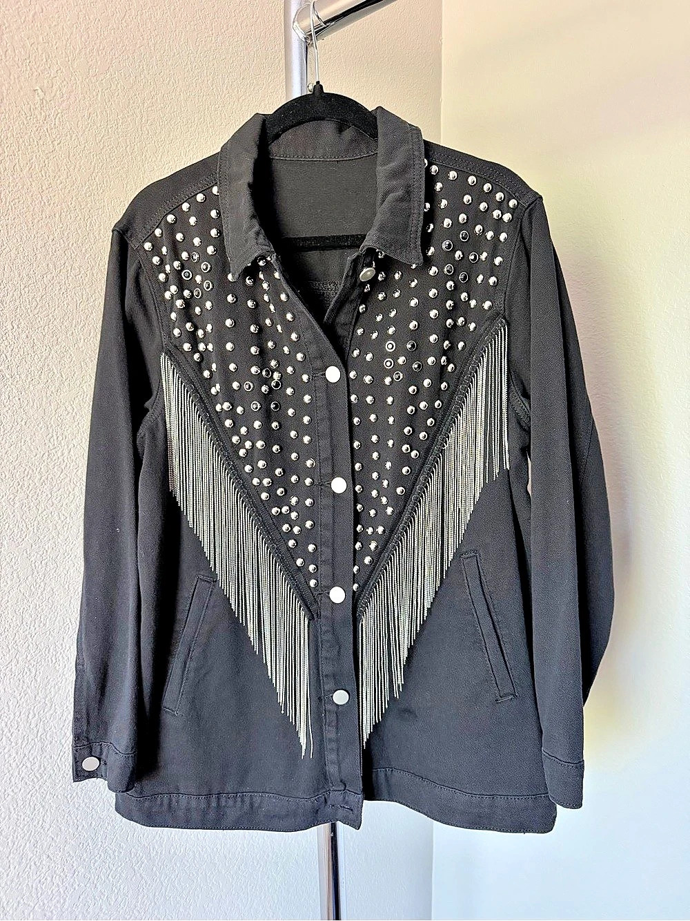 Women's Black Studded Fringe Jacket